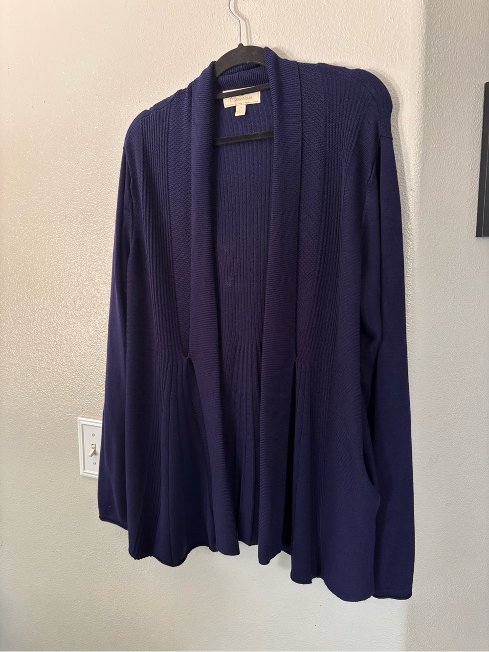 Crimson Pleated Mix Stitch Duster Cardigan Blue XXL